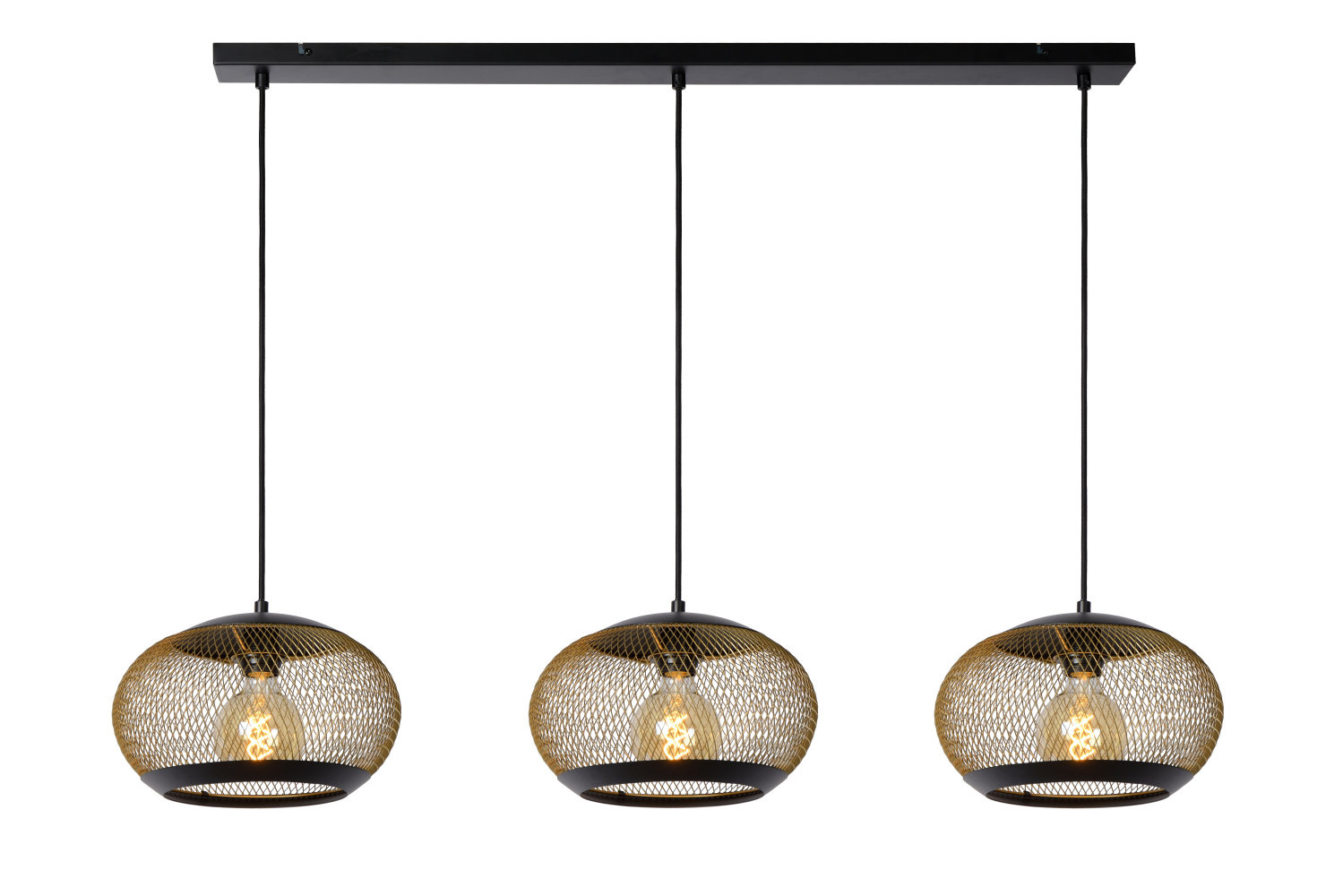 Lucide LUCAS - Hanglamp - 3xE27 - Mat Goud / Messing